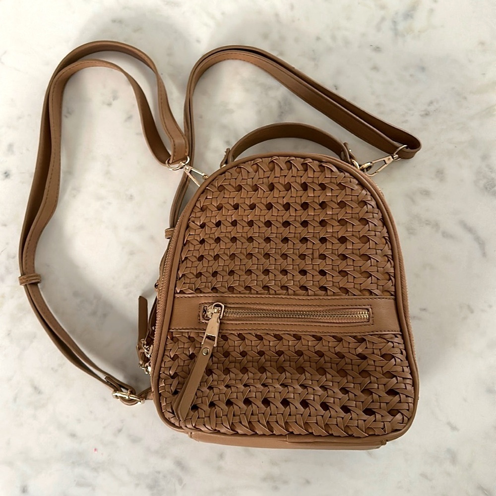 Tan Weaved Mini Backpack